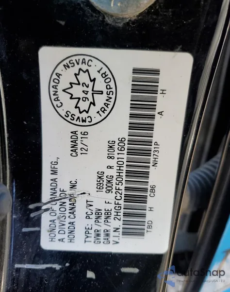 2017 Honda Civic Lx z USA, uszkodzony, nr VIN 2HGFC2F50HH011606